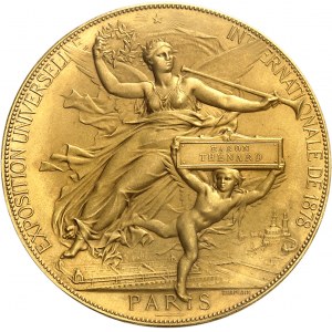 IIIe République (1870-1940). Médaille d’Or, Exposition universelle internationale par J. C. Chaplain, attribution au baron Thénard 1878, Paris.