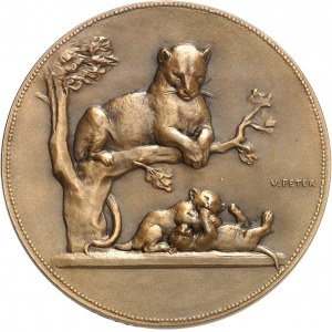 IIIe République (1870-1940). Médaille, Lion et Taureau, Panthère et ses petits par Victor Peter, SAMF n° 126 1904, Paris.