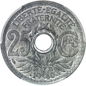 État Français (1940-1944). Pré-série sans le mot ESSAI de 25 centimes Lindauer en zinc, date avec points 1940, Paris.