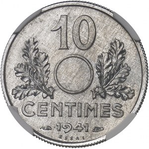 État Français (1940-1944). Essai de 10 centimes Lindauer en aluminium, non perforé 1941, Paris.