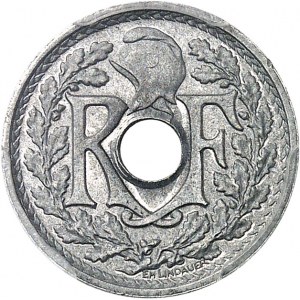 Gouvernement provisoire de la République française (1944-1946). Épreuve sans le mot ESSAI de 10 centimes Lindauer, petit module, en aluminium 1946, Paris.