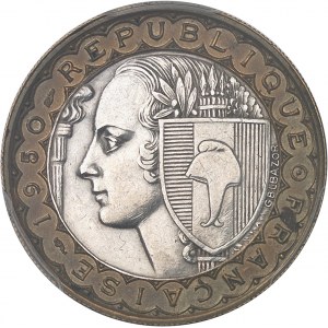 IVe République (1947-1958). Essai bimétallique (cupro-aluminium / cupro-nickel) de 100 francs Bazor 1950, Paris.