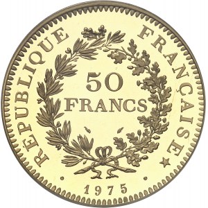 Ve République (1958 à nos jours). Piéfort de 50 francs Hercule, Flan bruni (PROOF) 1975, Pessac.