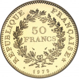 Ve République (1958 à nos jours). Piéfort de 50 francs Hercule, Flan bruni (PROOF) 1979, Pessac.
