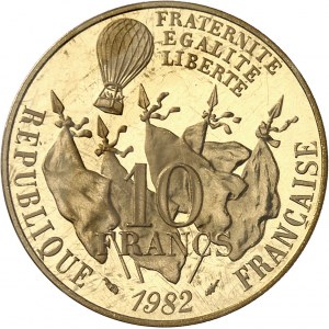 Ve République (1958 à nos jours). Piéfort de 10 francs Gambetta en Or, Flan bruni (PROOF) 1982, Pessac.