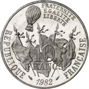 Ve République (1958 à nos jours). Piéfort de 10 francs Gambetta en Platine, Flan bruni (PROOF) 1982, Pessac.