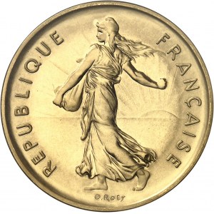 Ve République (1958 à nos jours). Piéfort de 5 francs Semeuse, Flan bruni (PROOF) 1974, Paris.
