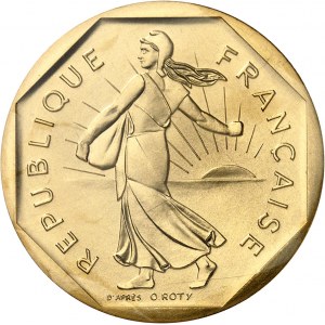 Ve République (1958 à nos jours). Piéfort de 2 francs Semeuse en Or 1979, Pessac.