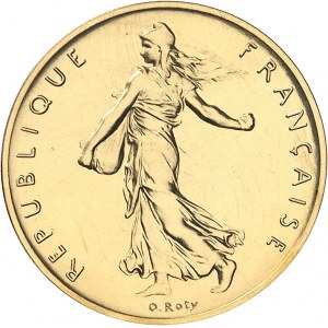 Ve République (1958 à nos jours). Piéfort de 1 franc Semeuse en Or 1980, Pessac.