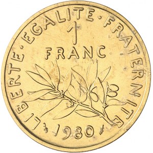 Ve République (1958 à nos jours). Piéfort de 1 franc Semeuse en Or 1980, Pessac.