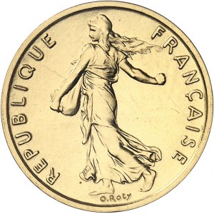 Ve République (1958 à nos jours). Piéfort de 1/2 franc Semeuse, Flan bruni (PROOF) 1974, Paris.