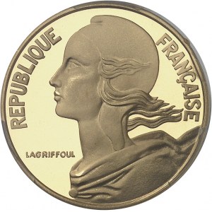 Ve République (1958 à nos jours). Piéfort de 20 centimes Marianne, Flan bruni (PROOF) 1974, Paris.