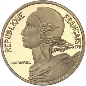 Ve République (1958 à nos jours). Piéfort de 5 centimes Marianne, Flan bruni (PROOF) 1974, Paris.