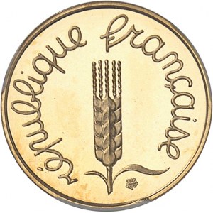 Ve République (1958 à nos jours). Piéfort de 1 centime Épi en Or 1973, Paris.