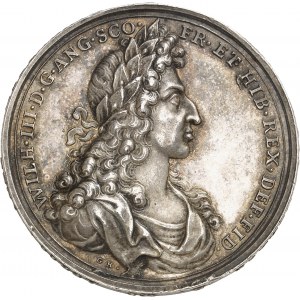 Guillaume et Marie (1689-1694). Médaille, couronnement de Guillaume III d’Orange-Nassau et de Marie II, par Georg Hautsch 1689, Nuremberg.