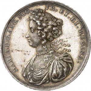 Guillaume et Marie (1689-1694). Médaille, couronnement de Guillaume III d’Orange-Nassau et de Marie II, par Georg Hautsch 1689, Nuremberg.