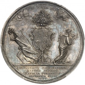 Guillaume et Marie (1689-1694). Médaille, couronnement de Guillaume III par J. Smeltzing 1689, Londres.