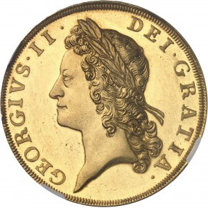 Georges II (1727-1760). 5 guinées, Flan bruni (PROOF) 1731, Londres.