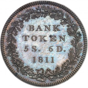 Georges III (1760-1820). Essai du dollar [5 shillings 6 deniers], Banque d’Angleterre, Flan bruni (PROOF) 1811, Londres.