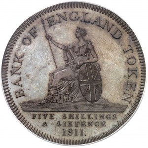 Georges III (1760-1820). Essai du dollar [5 shillings 6 deniers], Banque d’Angleterre, Flan bruni (PROOF) 1811, Londres.