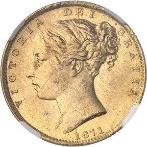 Victoria (1837-1901). Souverain, signature WW en relief, coin #27 1871, Londres.