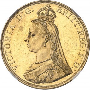 Victoria (1837-1901). 5 livres (5 pounds), jubilé de la Reine, aspect Flan bruni (PROOFLIKE) 1887, Londres.