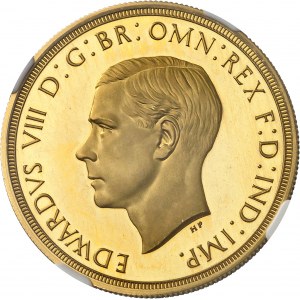 Édouard VIII (20 janvier au 11 décembre 1936). Essai de 5 livres (5 pounds), Flan bruni (PROOF) 1937, Londres.