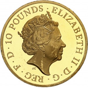 Élisabeth II (depuis 1952). 10 livres Trial of the Pyx, 65e anniversaire du couronnement de la Reine (Jubilé de saphir), Flan bruni (PROOF) 2018, Londres.