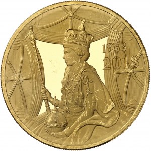 Élisabeth II (depuis 1952). 10 livres Trial of the Pyx, 65e anniversaire du couronnement de la Reine (Jubilé de saphir), Flan bruni (PROOF) 2018, Londres.