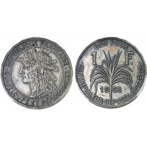 IIIe République (1870-1940). Coffret comprenant 2 épreuves en argent de 50 centimes et 1 franc 1903, Paris.