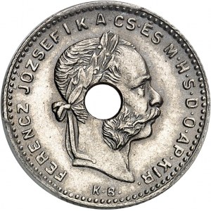 François-Joseph Ier (1848-1916). Essai de 10 francs / 4 forint, avec perforation centrale 1891, KB, Kremnitz.