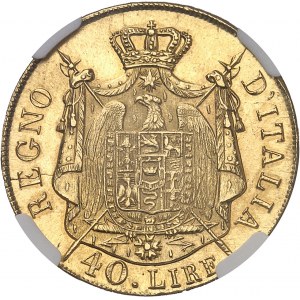 Milan, royaume d’Italie, Napoléon Ier (1805-1814). 40 lire, tranche en relief 1808, M, Milan.