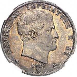 Milan, royaume d’Italie, Napoléon Ier (1805-1814). 2 lire, tranche en relief 1811/01, M, Milan.