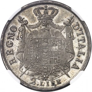 Milan, royaume d’Italie, Napoléon Ier (1805-1814). 2 lire, tranche en relief 1811/01, M, Milan.