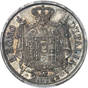 Milan, royaume d’Italie, Napoléon Ier (1805-1814). 2 lire, tranche en relief 1813/83, M, Milan.