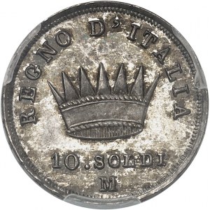 Milan, royaume d’Italie, Napoléon Ier (1805-1814). 10 soldi 1814, M, Milan.