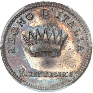 Milan, royaume d’Italie, Napoléon Ier (1805-1814). Essai de 3 centesimi à la tranche feuillue 1806, M, Milan.