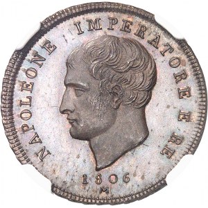 Milan, royaume d’Italie, Napoléon Ier (1805-1814). Essai de 2 centesimi à la tranche rubannée, Flan bruni (PROOF) 1806, M, Milan.