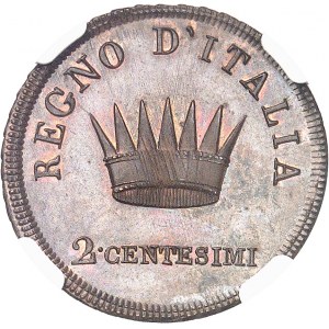 Milan, royaume d’Italie, Napoléon Ier (1805-1814). Essai de 2 centesimi à la tranche rubannée, Flan bruni (PROOF) 1806, M, Milan.