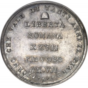 République romaine (1798-1799). Médaille commémorative au module d’un scudo, pour la proclamation de la République romaine An VII (1799), Rome.