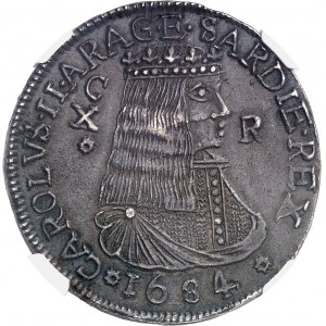 Sardaigne, Charles II d’Espagne (1665-1700). 10 reales datés 1684, Cagliari.