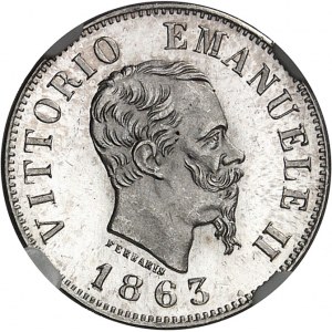 Victor-Emmanuel II (1861-1878). 50 centesimi, Flan bruni (PROOF) 1863, N, Naples.