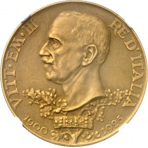 Victor-Emmanuel III (1900-1946). 100 lire, Jubilé d’argent, 25 ans du couronnement, flan mat 1925, R, Rome.
