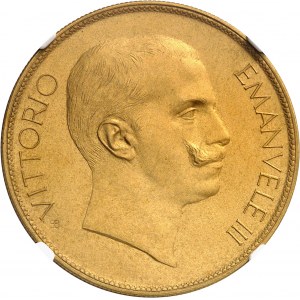Victor-Emmanuel III (1900-1946). Essai de 100 lire avec Minerve et l’Agriculture en bronze doré par S. Johnson, Flan bruni (PROOF) 1903, Milan (Johnson).