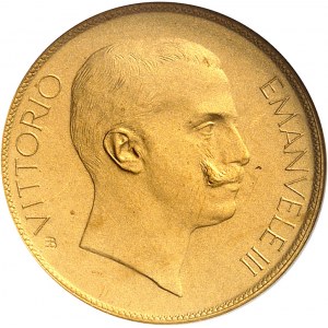 Victor-Emmanuel III (1900-1946). Essai de 20 lire avec Minerve et l’Agriculture en bronze doré par S. Johnson, Flan bruni (PROOF) 1903, Milan (Johnson).
