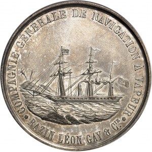 Second Empire / Napoléon III (1852-1870). Jeton de la Compagnie générale de navigation à vapeur Bazin, Léon Gay et Compagnie par Aumoitte 1854, Paris (Stern).