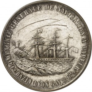 Second Empire / Napoléon III (1852-1870). Jeton de la Compagnie générale de navigation à vapeur Bazin, Léon Gay et Compagnie par Aumoitte 1854, Paris (Stern).