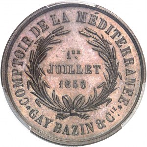 Second Empire / Napoléon III (1852-1870). Épreuve uniface de revers du jeton du Comptoir de la Méditerranée, Gay Bazin et Compagnie 1856 (1860-1879), Paris (Stern).
