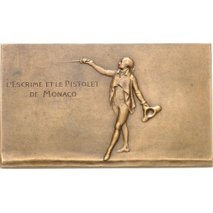 Albert Ier (1889-1922). Plaque, Le salut des armes, l’escrime et le pistolet de Monaco, par E. Robert-Mérignac ND (c.1910), Paris.