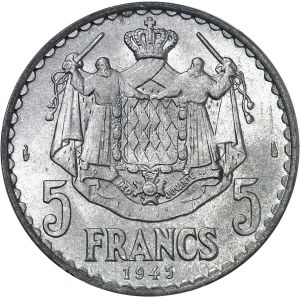 Louis II (1922-1949). 5 francs Louis II 1945, Paris.